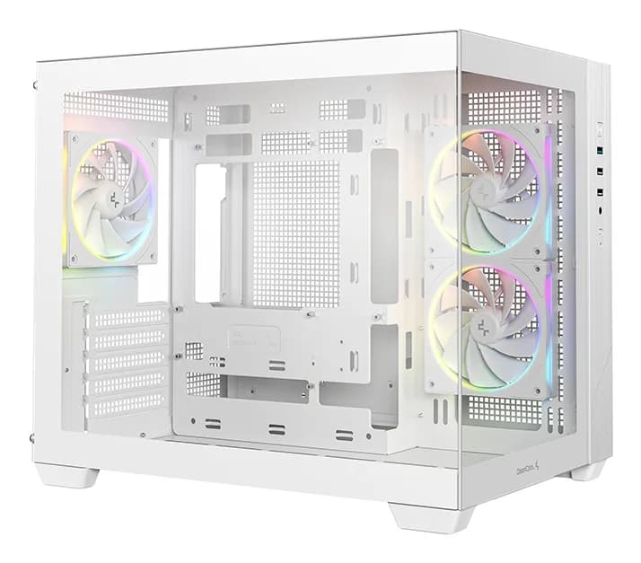 CARCASA DeepCool "CG330 3F WH", middle tower, gaming, fara sursa, suporta 9xfan, 3xfan inclus, USB 3.2 gen1 x 1, USB 2.0 x 2, audio+mic, 5 sloturi expansiune, alb, "R-CG330-WHNGM3-G" — miniatură