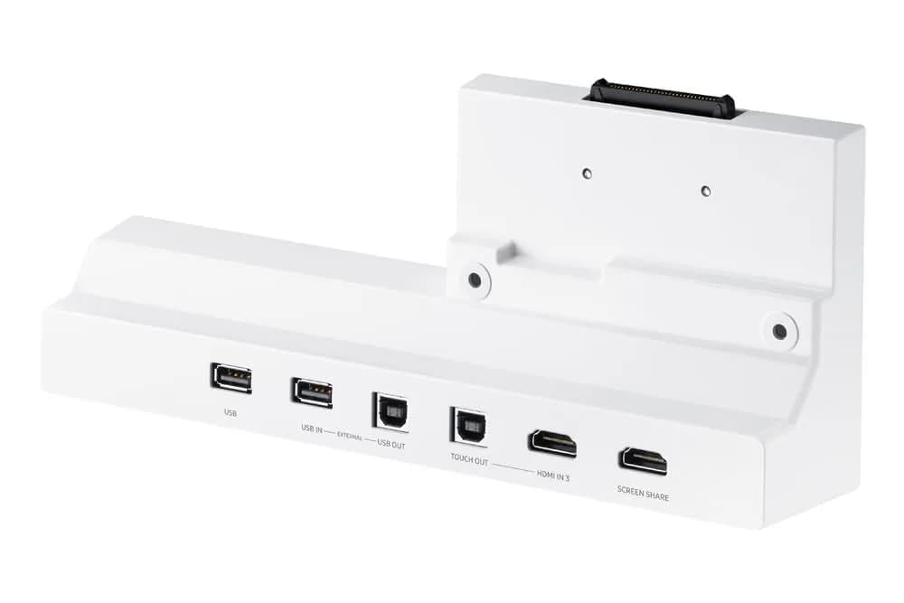 Tray conectivitate pentru display interactiv SAMSUNG Flip 2 55"/65"; HDMI Out, Conectivitate NFC pentru proiectarea telefonului pe display; aduce mufele din spate in fata pentru convenienta. — miniatură