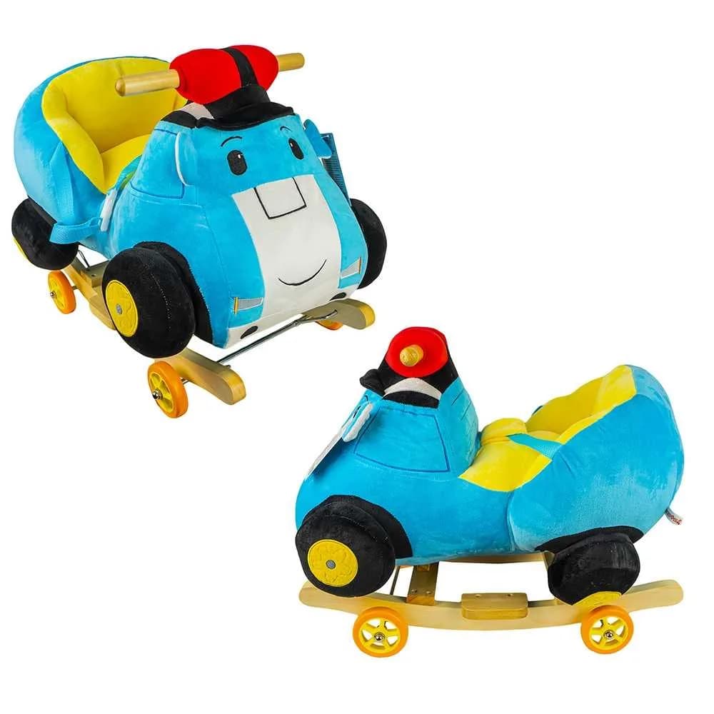 Balansoar pentru bebelusi, Masina politie, lemn + plus, cu rotile, 60x34x46 cm — miniatură