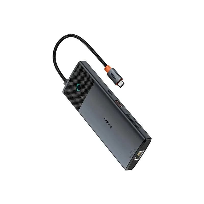 DOCKING Station Baseus Metal Gleam Series II 10-in-1, conec PC USB-C, USB 3.0x2, USB Type-Cx1, USB-Type-Cx1 PD 100W, HDMIx2/4K/60Hz, Gigabit RJ-45x1,card readerx1,LED, gri "B00061800123-01" - 6932172689667 — miniatură