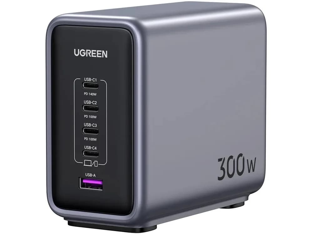INCARCATOR RETEA UGREEN, "CD333" 300W GaN Nexode Desktop Charger PD3.1, 4 x USB Type-C, 1 x USB, lungime cablu 2m, gri "90903B"