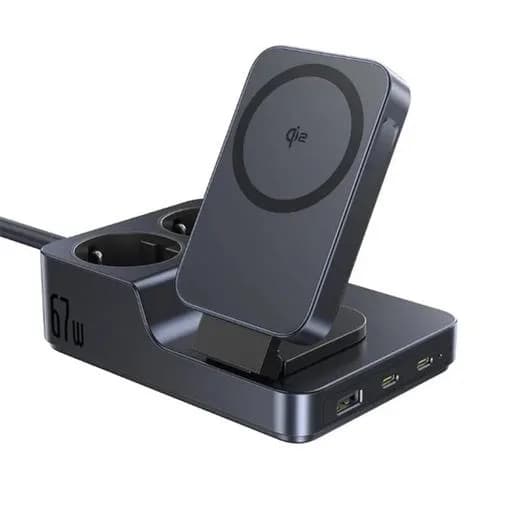 INCARCATOR RETEA Baseus Nomos Powerstrip, QC 67W, 2 x AC, 2xUSB Type-C, 1 x USB, 1 x incarcare wireless magnetica 15W, lungime cablu 1.5m, negru "E00078801123-00"-6932172689704