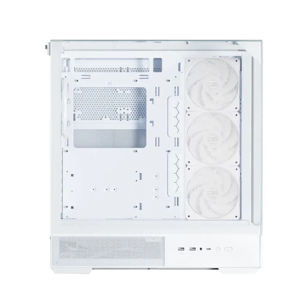 CARCASA Zalman "P40 Prism Plus", middle tower, gaming, fara sursa, suporta 9xfan, 4xfan inclus, PSU shroud, afisaj electronic, USB Type-C x 1, USB 3.1 gen1 x 2, audio+mic, 7 sloturi expansiune, alb, "P40 Prism Plus White" — miniatură