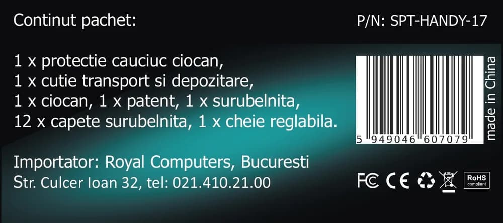 TRUSA scule SPACER contine 1 x ciocan, 1 x patent, 1 x surubelnita, 12 x capete surubelnita, 1 x cheie reglabila, 1 x protectie cauciuc ciocan, 1 x cutie transport si depozitare " SPT-HANDY-17" — miniatură