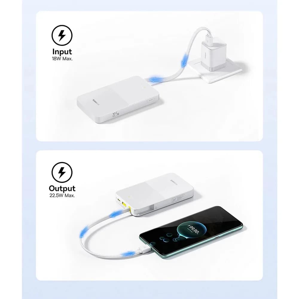 POWER BANK Baseus EnerFill FC51 Bipow2 Pro, 10000mAh, 22.5W, 1 x USB Type-C, 1 x USB, cablu integrat USB Type-C 22cm, alb, "E0027601" - 6932172691868 — miniatură