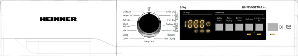 Uscator de rufe HEINNER HHPD-V9T2KA++, 9 kg, Clasa: E, Alb — miniatură