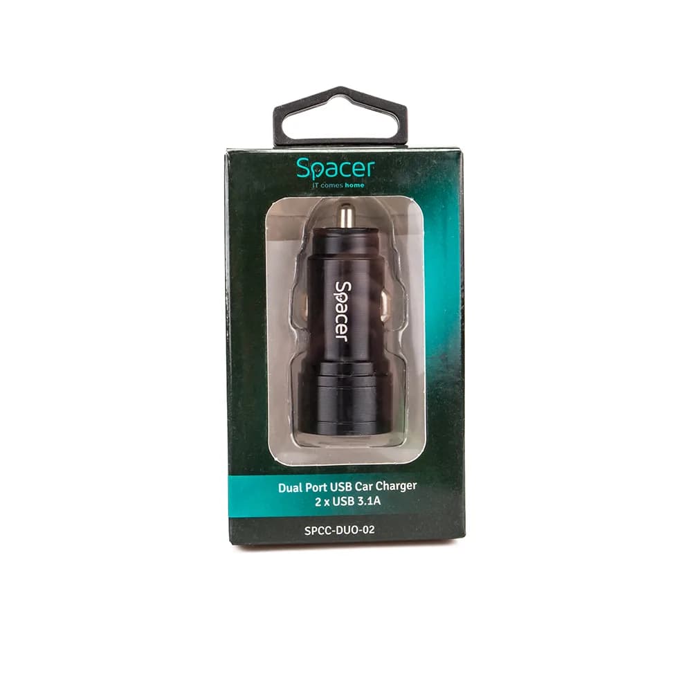 ALIMENTATOR auto SPACER Fast Charge 17W 5V/3.1A max, putere totala 17W, 2 x USB, pt. bricheta auto, black, "SPCC-DUO-02" — miniatură