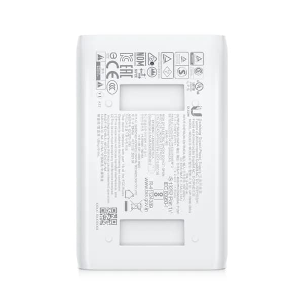 Ubiquiti U-POE+ adapter 30W, powers UniFi PoE+ devices, reduce dependency on PoE switch power, Contains RJ45 data input, AC cable with earth ground, and PoE+ output "U-POE-PLUS-EU" — miniatură