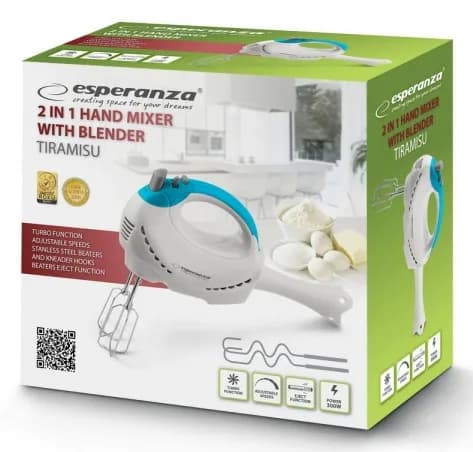 Mixer de mana Esperanz Tiramisu EKM010 300W Alb/Albastru "EKM010" — miniatură