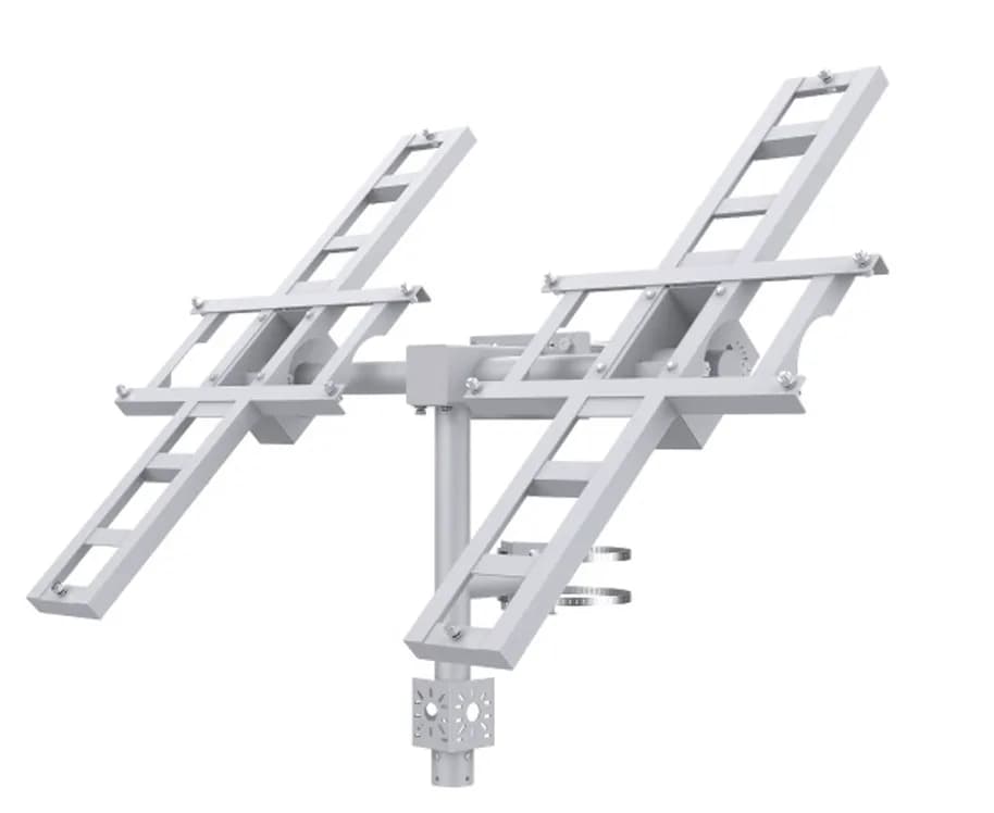 Suport dublu pentru panouri solare 2x VIGI 90W, din otel galvanizat, unghi de reglare manual: 5°~55°, stalp compatibil: Ø80-160 mm, greutate: 20kg.