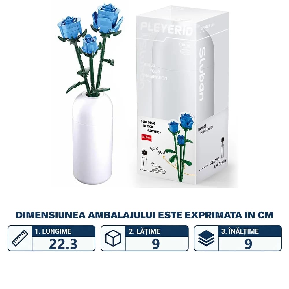 Set de Constructie Flowers, 238 piese, Trandafir Albastru - Sluban — miniatură