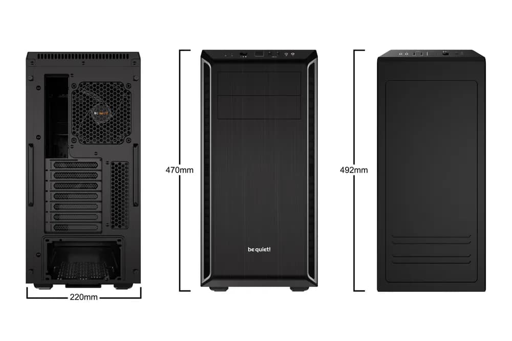 CARCASA be quiet! "PURE BASE 600", Middle Tower, ATX, fara sursa, 2xfan, USB 3.2 gen 1 x 2, audio+mic, PSU shroud, 7 sloturi expansiune, iluminare, argintiu, "BG022" — miniatură