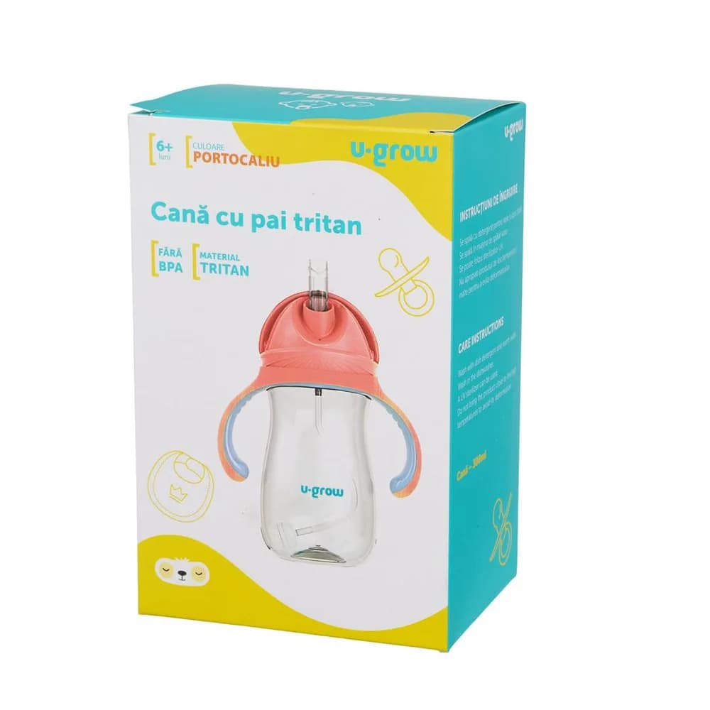 Cana cu pai tritan, orange, 300ml, U-Grow — miniatură