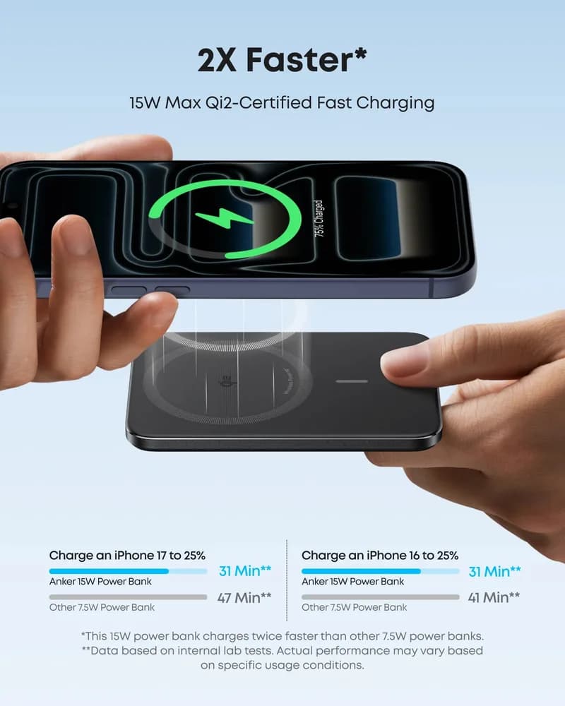 POWER BANK Anker "Nano" 5.000 mAh, 15W MagGo, slim, magnetic, wireless, 1 x USB-C incarcare, 122g, negru, "A1665HO1" - 0194644321808 — miniatură