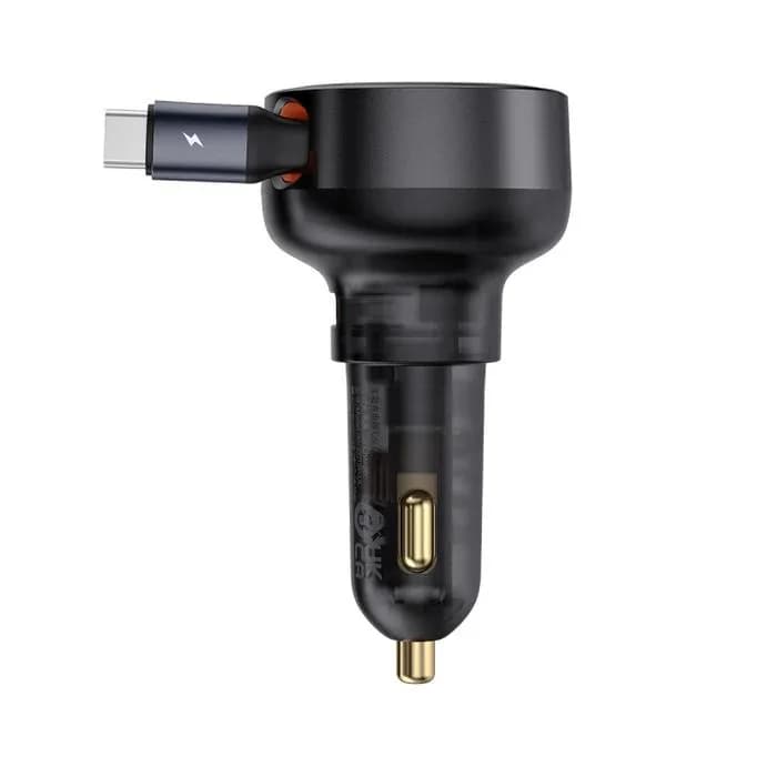 INCARCATOR auto Baseus Enjoyment Pro, 1 x USB Type-C cablu retractabil, 1 x USB, total output 60W, pt. bricheta auto, negru "C00057800111-00" - 6932172635817 — miniatură