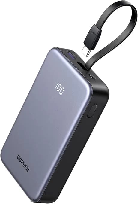 POWER BANK Ugreen "PB505", 20000mAh, 20W, 1 x USB Type-C input/output, cablu USB Type-C integrat, gri "45762"