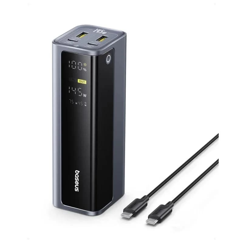 POWER BANK Baseus EnerGeek GP12, 20800mAh, 2 x USB Type-C, 2 x USB, 145W, display, include cablu USB Type-C la USB Type-C 1m, negru, "P10082109813-00" - 6932172687571 — miniatură