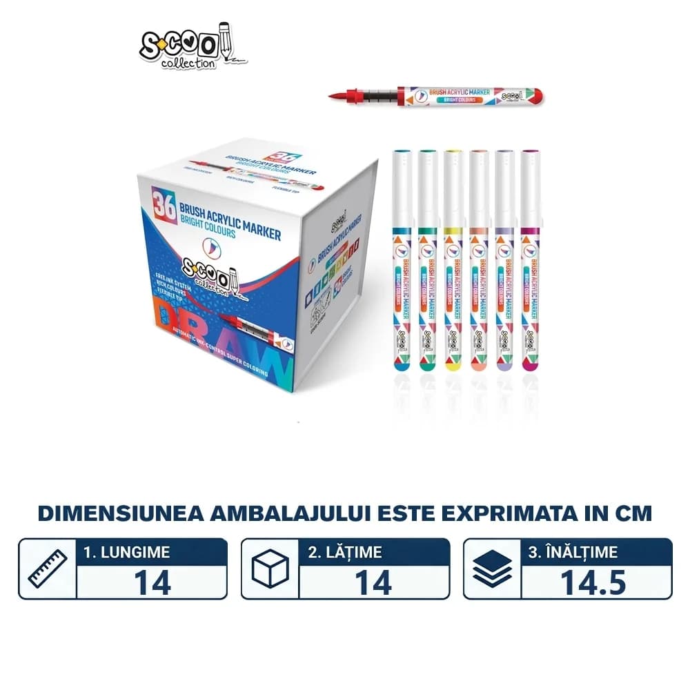 Markere cu vopsea acrilica, varf tip pensula, 36 buc/set - S-COOL — miniatură