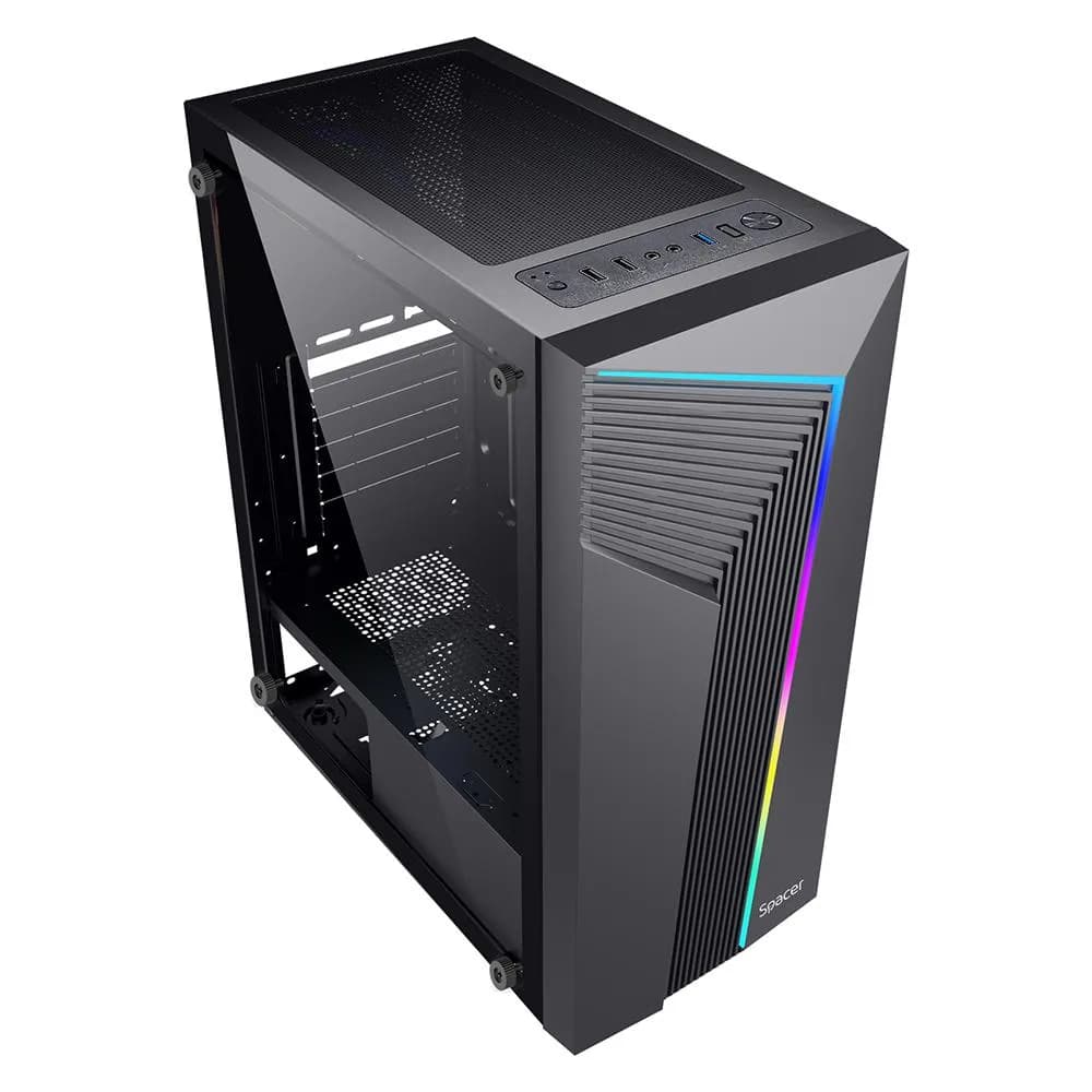 Carcasa SPACER WARRIOR, RGB, Mid Tower, Black — miniatură