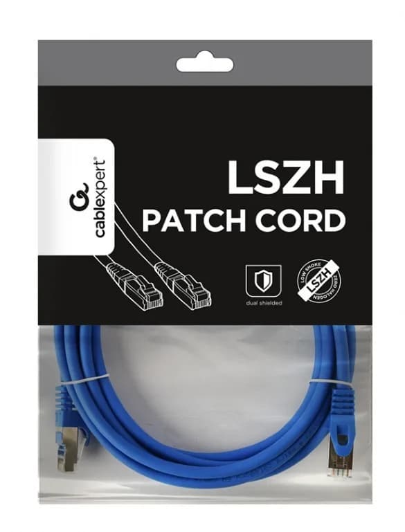 PATCH CORD S/FTP GEMBIRD Cat6a, LSZH, cupru, 3 m, albastru, AWG27, dublu ecranat "PP6A-LSZHCU-B-3M" — miniatură