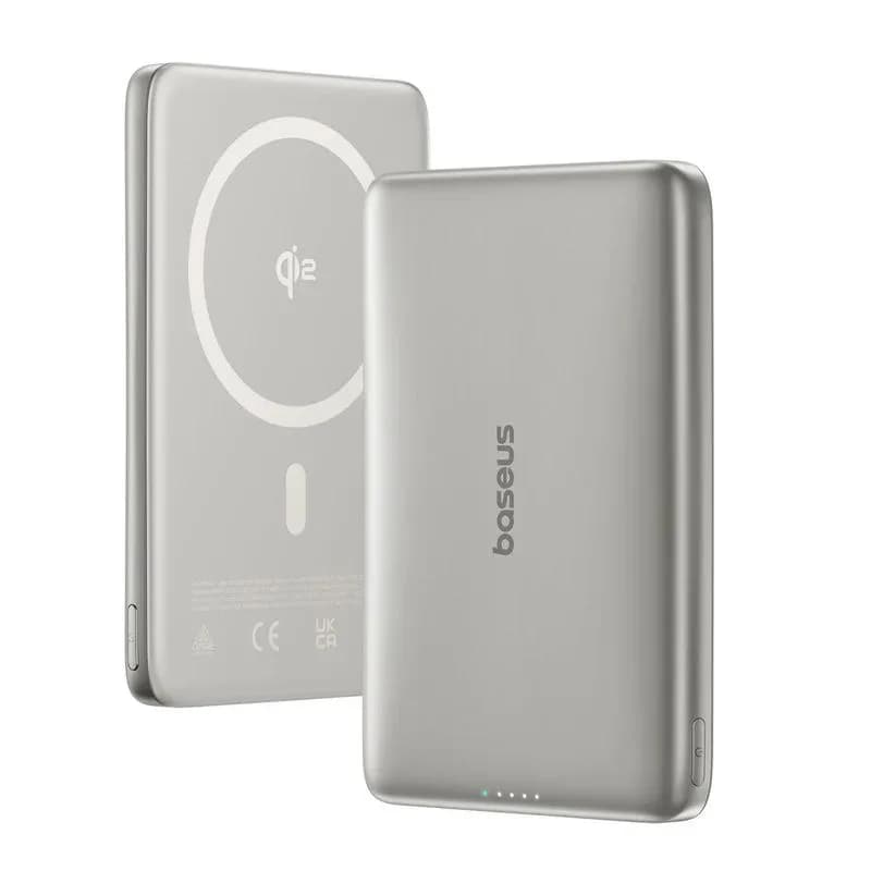 POWER BANK Baseus PicoGo AM41 Ultra-Slim Qi2 Magnetic Wireless, capacitate 10000mAh 27W, 1 x USB Type-C, include cablu USB Type-C la USB Type-C 30cm, titanium "E0027203" - 6932172691684 — miniatură