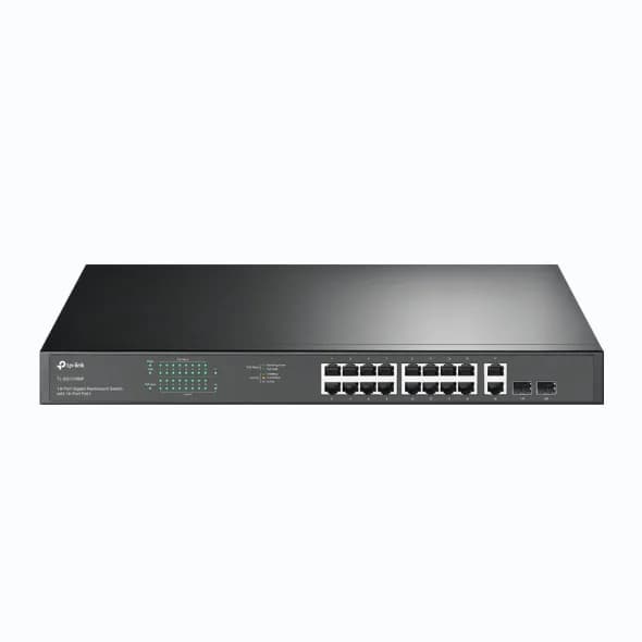 SWITCH TP-LINK 16 porturi Gigabit POE+ 250W total power, 2× combo gigabit SFP, 2× gigabit non-PoE RJ45, carcasa metal "TL-SG1218MP"
