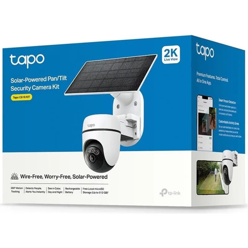 Solar-Powered Pan/Tilt Security Camera Kit SPEC:2K 3MP(2304×1296), 2.4 GHz, 6700mAh rechargeable lithium-ion battery, Solar panel (5.2V, 2.5W) FEATURE: Pan/Tilt, Non-Stop Power, Smart Detection and Notifications (motion, people), Color Night Vision, Sound and Light Alarm, Remote Control, Two-Way — miniatură