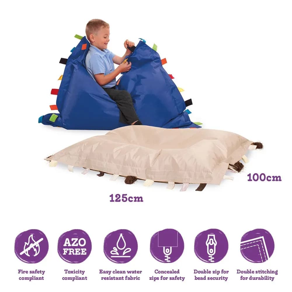 Set de perne de podea puf senzoriale cu etichete tactile – 1x albastru și 1x natural, 100cm x 125cm — miniatură