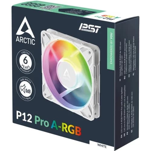 Ventilator Arctic "P12 Pro A-RGB (White)", 120mm, 600 - 3000 RPM, FDB, 77 cfm, 4-Pin Fan Plug + 4-Pin Socket, lungime cablu 400 mm + 80 mm Daisy-Chain, alb, "ACFAN00311A" - 4895265000133 — miniatură
