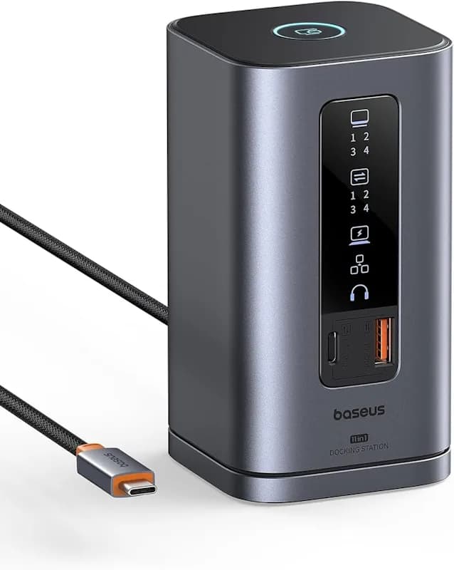 DOCKING Station Baseus Spacemate RD1 Series 11-in-1, conectare PC USB-C,2xHDMI 4K@60Hz,2xDP 4K@60Hz,2xUSB-A (10Gbps),1xUSB-C (10Gbps),1xRJ45,1xUSB-A (480Mbps),1xUSB-C (PD),1x3.5mm, incarcator(EU), gri "B0112701" - 693217269307 — miniatură