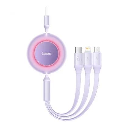 CABLU alimentare si date Baseus Bright Mirror 2, retractabil 3-in-1, pt smartphone,USB la Micro-USB+Lightning + USB Type-C 66W, 1.1m, violet "CAMJ010105" - 6932172609115