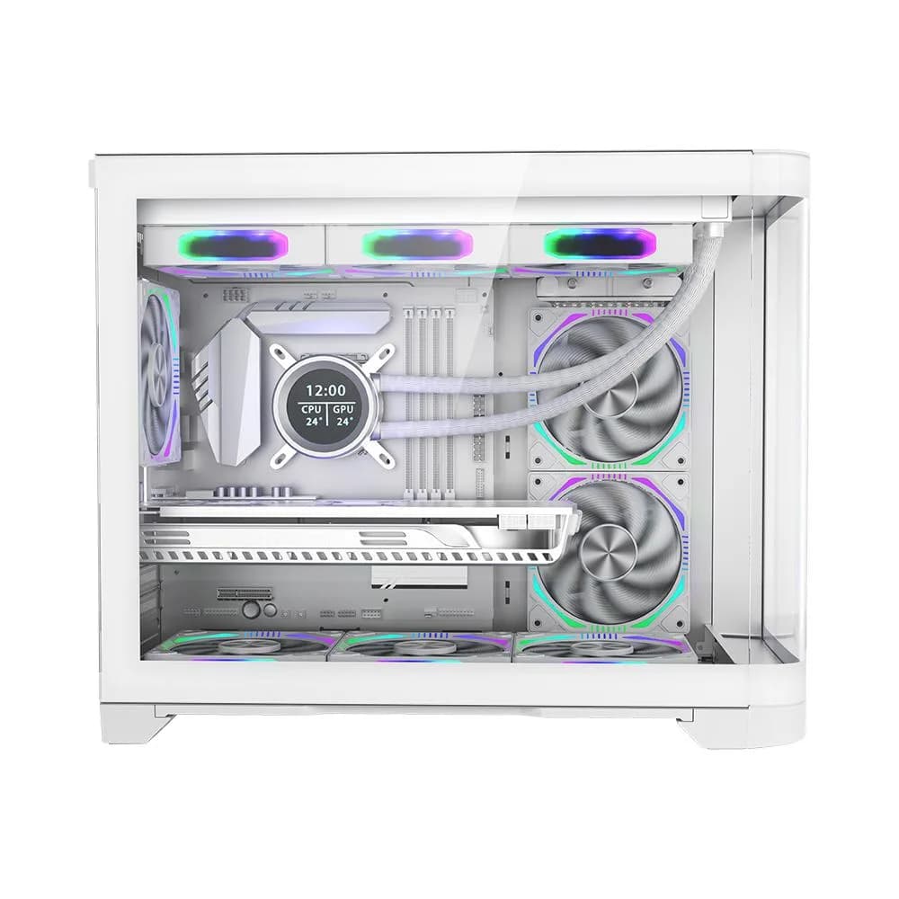 Carcasa 1stPLAYER® Gaming UV6-wh, Micro-ATX, 6 ventilatoare aRGB, telecomanda, alb — miniatură