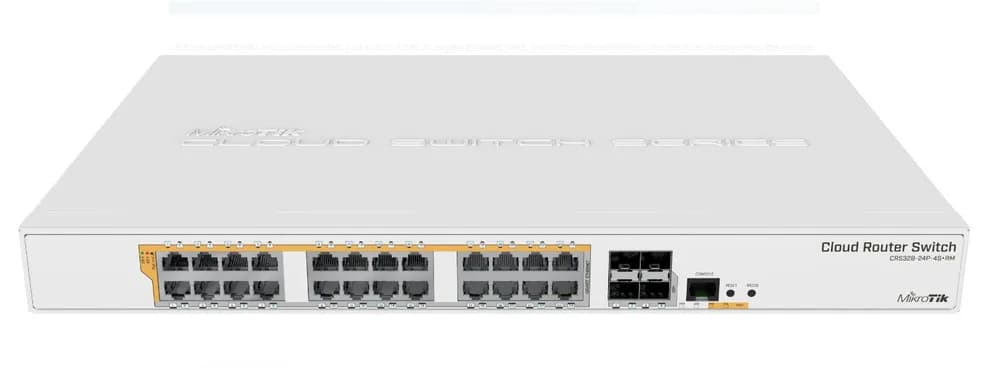 Mikrotik 24Port, 4 SFP, POE swirtch CRS328-24P-4S+RM, CPU: 800 MHz, Ram: 512Mb, 16Mb Flash, 24 x 10/100/1000, 4 x SFP, 2 x ventilatoare, dimensiuni: 443 x 300 x 44 mm, PoE out: 802.3af/at.