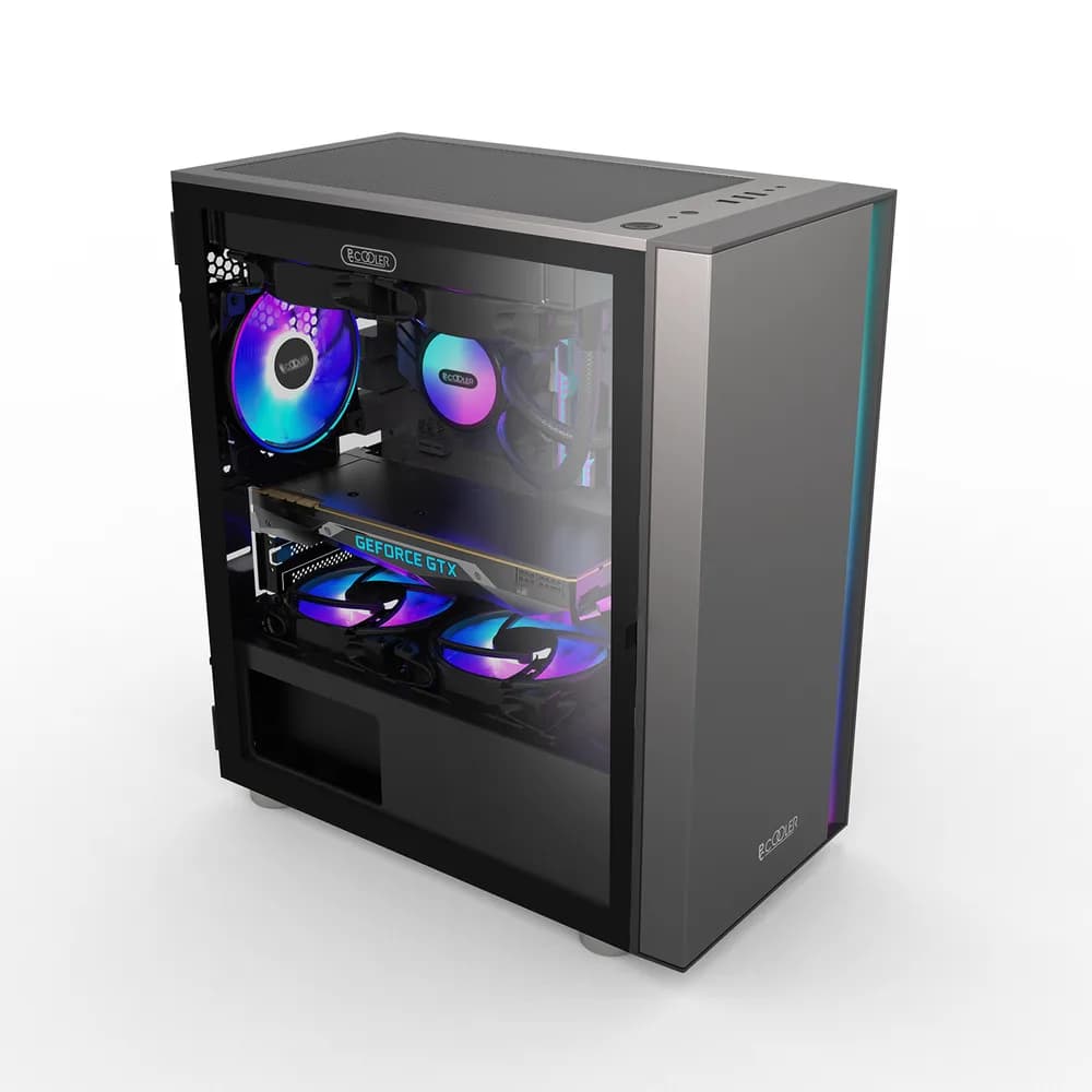 CARCASA PCCOOLER, Middle Tower, mATX, ITX, fara sursa, sticla securizata, 1 ventilator inclus ARGB, negru, USB 3.2 gen 1 x 1, USB 2.0 x 2, mic, audio, "LM300G ARGB" — miniatură