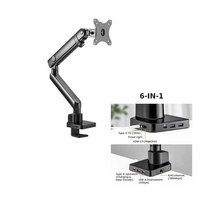 Suport monitor de masa cu Statie docking 6-in-1, Blackmount MNT20, 17"-32", max.8 kg, otel, negru