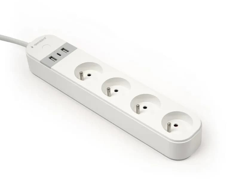PRELUNGITOR GEMBIRD, Schuko x 4, WiFi, conectare prin Schuko (T) French, cablu 1.5 m, 16 A, 3680W, 2xUSB-A, 1xUSB-C 12W, compatibil Tuya, alb, "TSL-PS-F4U-01-W"