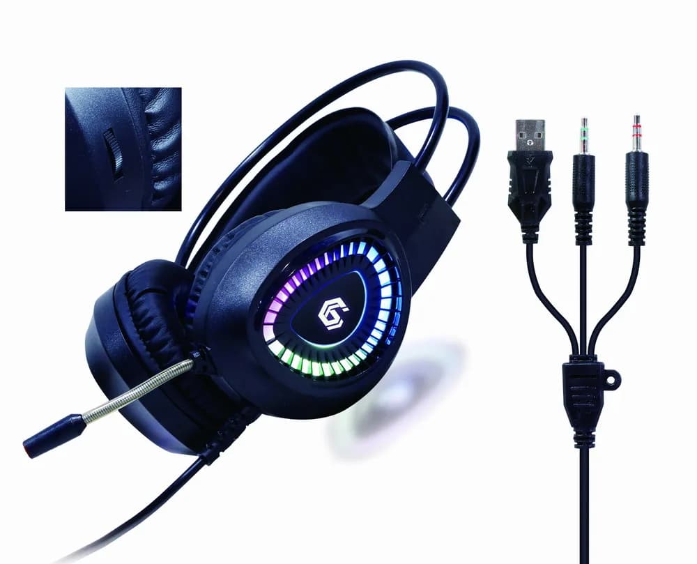 KIT 4-in-1 GEMBIRD, gaming, cu fir, tastatura 104 taste + mouse 1600dpi 6 butoane + casti cu mic 2x3.5" + pad 300x250mm, backlight, USB, black "Phantom" "GGS-UMGL4-01" — miniatură