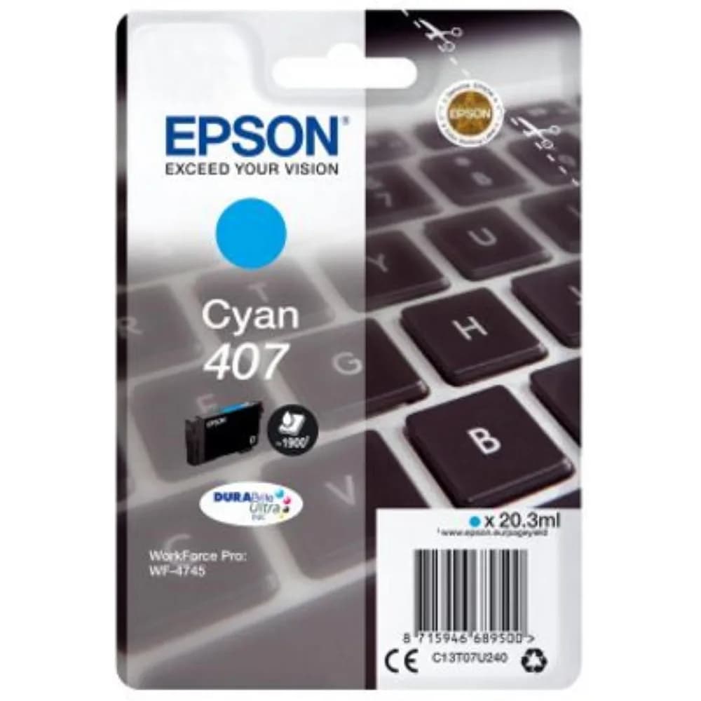 Cartus Cerneala Original Epson Cyan, nr.407, pentru WF-4745 Series, 20,3ml, "C13T07U240"(RAPO)