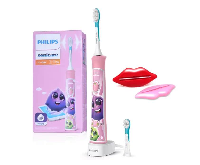 Periuta de dinti electrica pentru copii PHILIPS Sonicare For Kids HX6352/42, 62.000 miscari/min, 2 programe, 2 capete roz, L x A x I (mm) 64x111x220