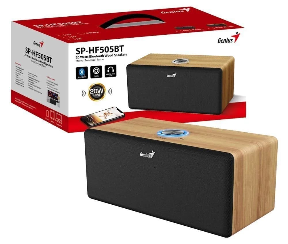 BOXA cu fir Genius "SP-HF505BT" 20W RMS, Bluetooth 5.3, AUX in, Jack 3.5mm, pine wood, "31730056401" - 4710268262664 — miniatură