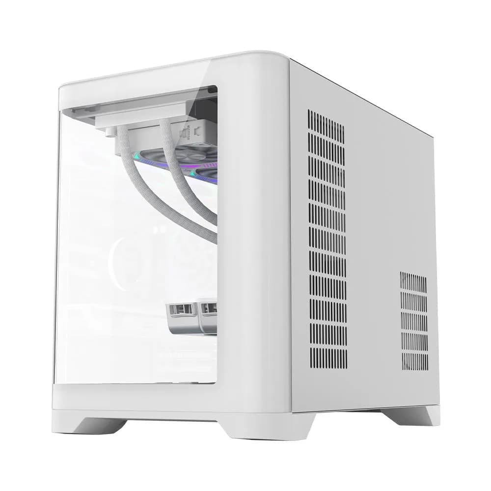 Carcasa 1stPLAYER® Gaming UV6-wh, Micro-ATX, 6 ventilatoare aRGB, telecomanda, alb — miniatură