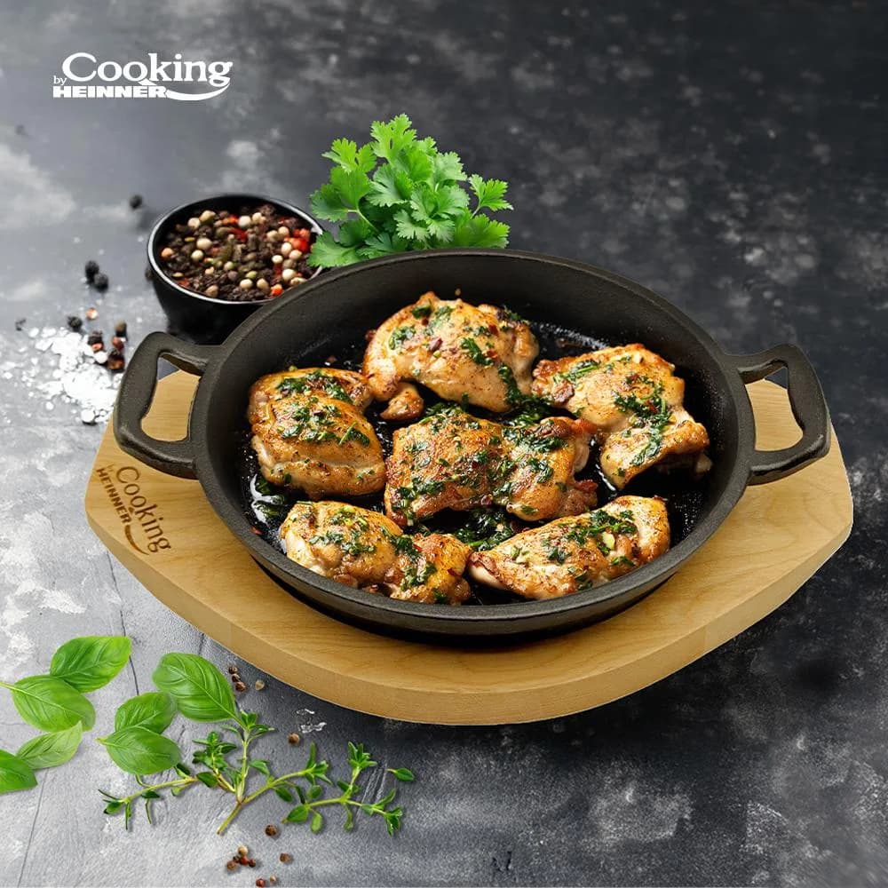 TIGAIE SERVIRE FONTA PURA CU SUPORT DE LEMN DIA 20 CM, COOKING BY HEINNER — miniatură