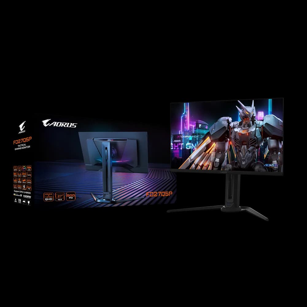 Monitor GIGABYTE AORUS FO27Q5P, QD-OLED, 27", QHD, 2560 x 1440, DisplayPort, HDMI, Boxe, Pivot, 500Hz, 0.03 ms, Negru "FO27Q5P" — miniatură
