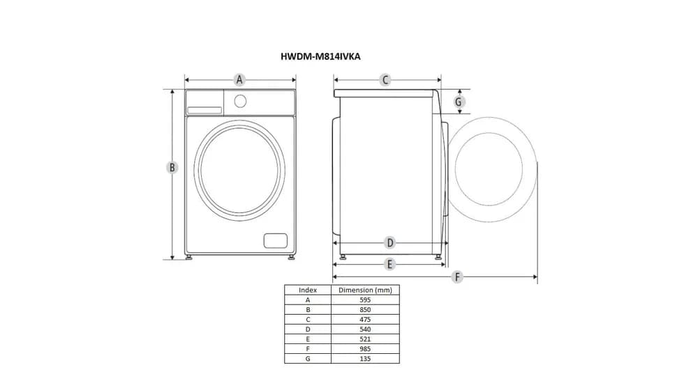 Masina de spalat rufe cu uscator HEINNER HWDM-M814IVKA, 8/6 kg, 1400 RPM, Clasa: A, Alb — miniatură