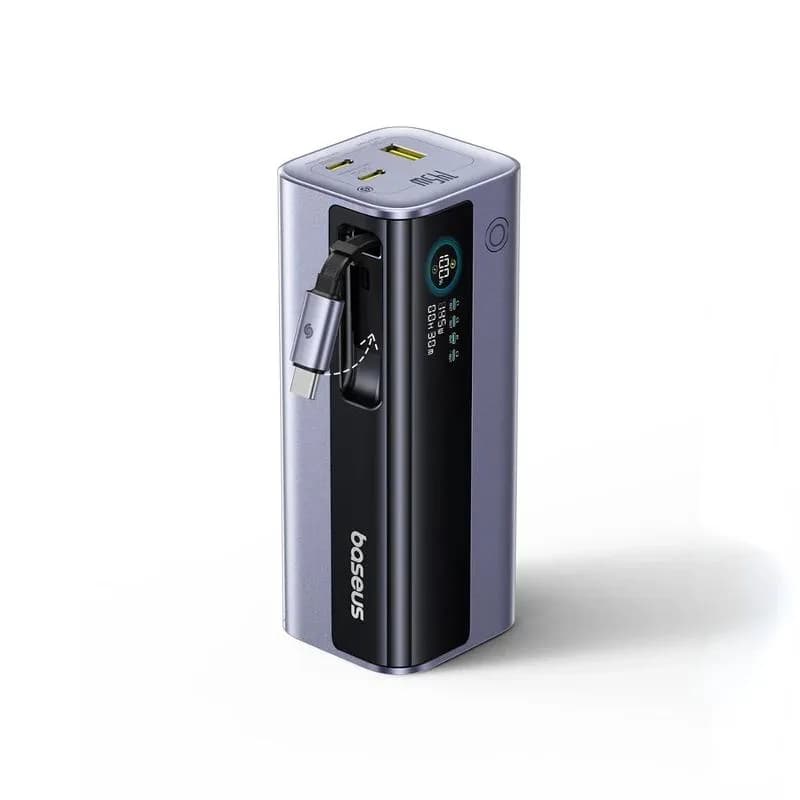 POWER BANK Baseus EnerGeek GR11, 20000mAh, 145W, 2 x USB Type-C, 1 x USB, cablu integrat USB Type-C, display, gri, "E0027B01" - 6932172691738 — miniatură