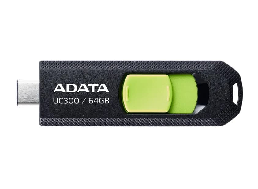 MEMORIE USB Type-C 3.2 ADATA 64 GB, retractabila, carcasa plastic, negru / verde "ACHO-UC300-64G-RBK/GN"