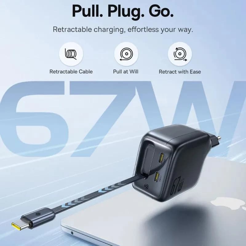 INCARCATOR retea Baseus EnerCore CJ11, Quick Charge 67W, 2 x USB Type-C, cablu USB Type-C retractabil integrat, negru "E0121E00" - 6932172696498 — miniatură
