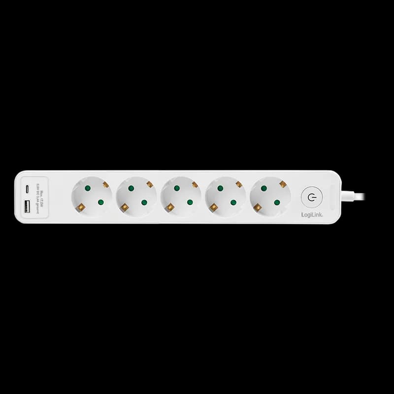 PRELUNGITOR LOGILINK, Schuko x 5, conectare prin Schuko (T), ON/OFF, 16 A, 1xUSB-A, 1xUSB-C, cablu 1.5m, protectie IP20, alb, "LPS280U"