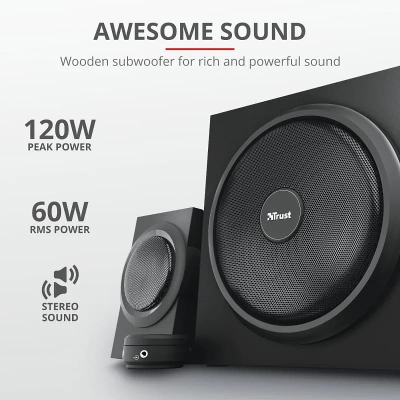 BOXE TRUST, "Yuri " 2.1, RMS: 60 W (2x 15W, 1 x 30W) negru, "TR-23696" — miniatură