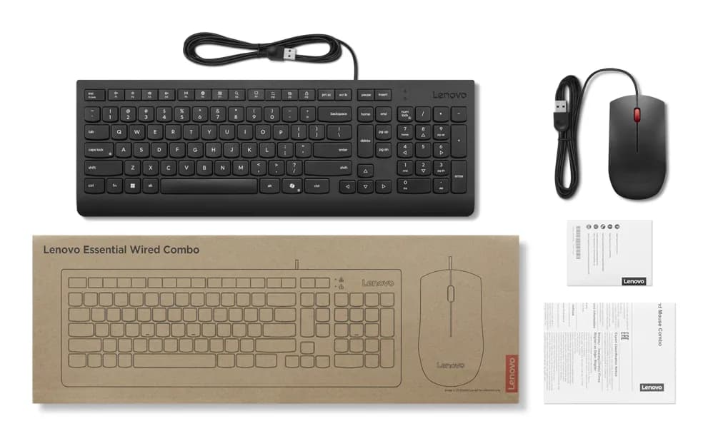 LENOVO Essential Wired Combo Keyboard & Mouse AI US English with Euro symbol 103P w/copilot button (US) "4X31R64439" — miniatură